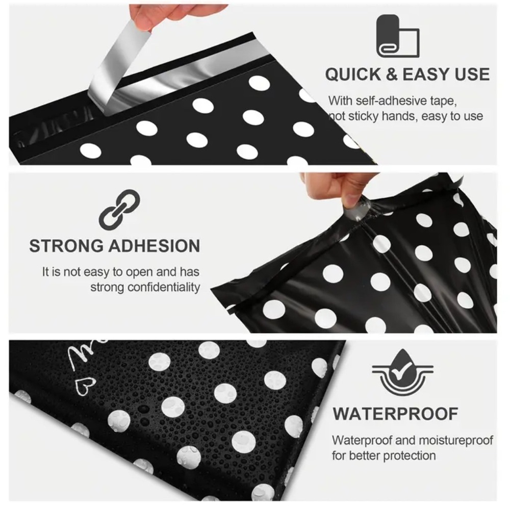 PRICE IS FIRM - Set of 10 Polka Dot Black White ‘Thank You’ 10 x 13 Poly Mailers - Picture 2 of 2